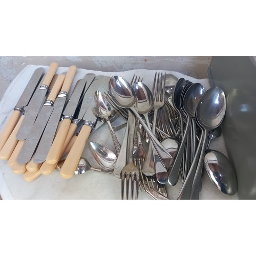 149 - 2 BOXES OF MIXED CUTLERY TO INCUDE BONE HANDLED