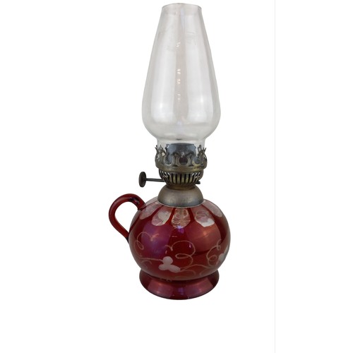 167 - ETCHED CRANBERRY FINGER LAMP