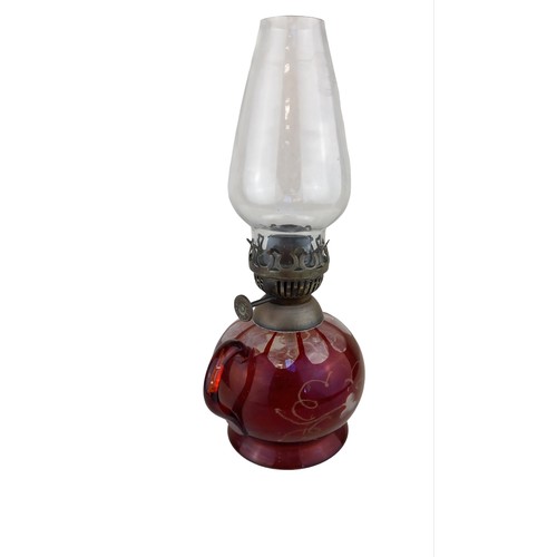 167 - ETCHED CRANBERRY FINGER LAMP