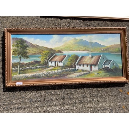 182 - IRISH COTTAGE SCENE PAINTING 14 X 31