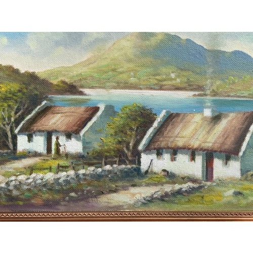 182 - IRISH COTTAGE SCENE PAINTING 14 X 31