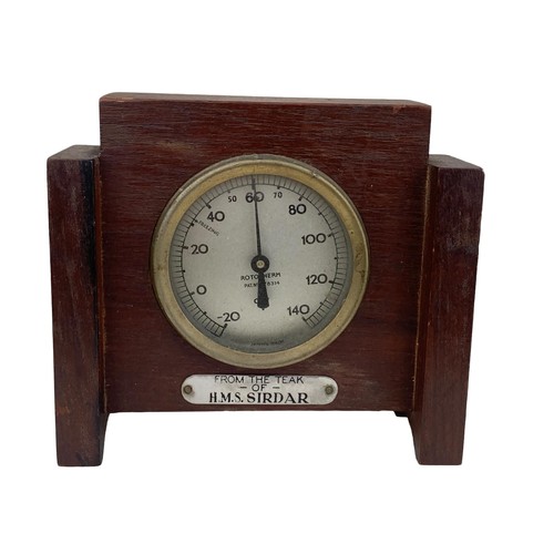 208 - A THERMOMETER FROM TEAK OF H.M.S SIRDAR A SUBMARINE BUILT FOR ROYAL NAVY DURING 2nd WW  BUILT BY SCO... 