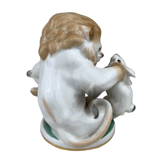 219 - NOVELTY THE LION AND HARE FIGURINE WITH MARKINGS TO BASE 5.5