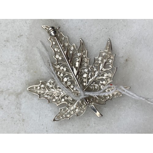 258 - SILVER LEAF BROOCH