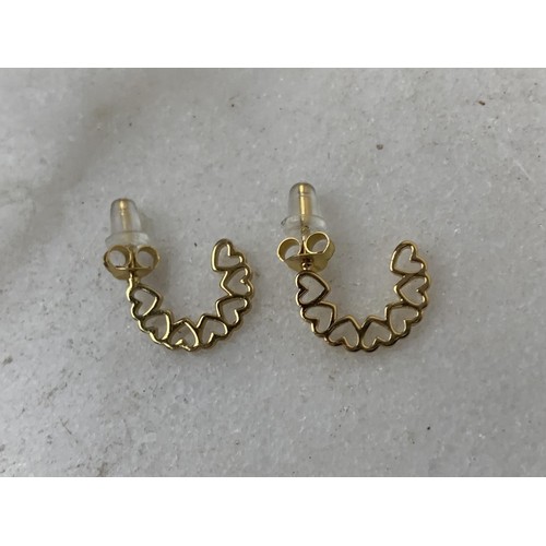 303 - SILVER GILT HALF HOOP HEART EARRINGS