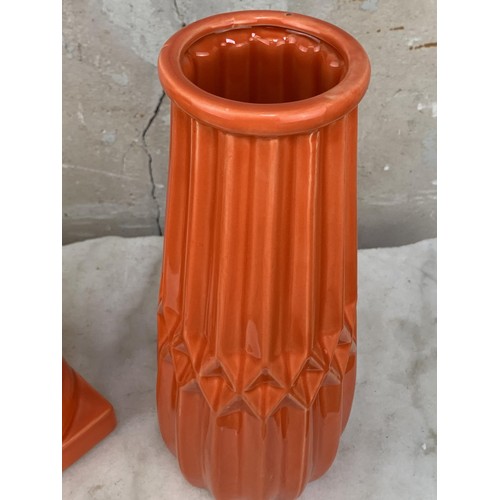 331 - NEW BURNT ORANGE CANDLE STICK AND VASE