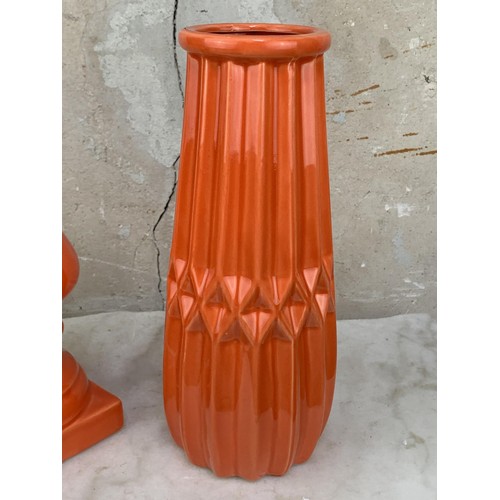 331 - NEW BURNT ORANGE CANDLE STICK AND VASE