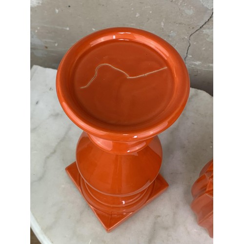 331 - NEW BURNT ORANGE CANDLE STICK AND VASE