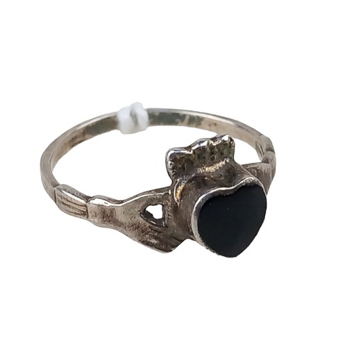 207 - SILVER CLADDAGH ONYX HEART RING