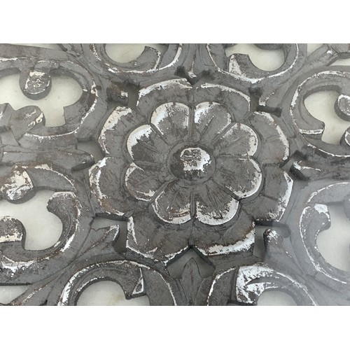 379 - NEW GREY FINISH FLORAL TRAY UNDER GLASS 15