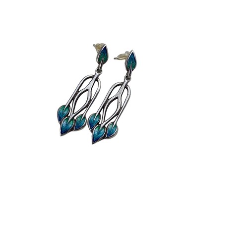 570 - SILVER AND ENAMEL RENEE MCINTOSH EARRINGS AND POST CARD