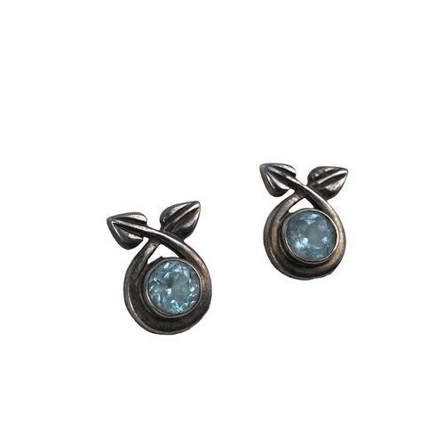 234 - SILVER RENNIE MACINTOSH EARRINGS SET WITH AQUAMARINE STONES