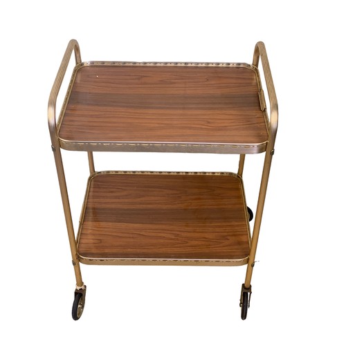 37 - TEAK AND BRASS COLOURED 2 TIER TEA TROLLY