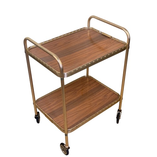 37 - TEAK AND BRASS COLOURED 2 TIER TEA TROLLY