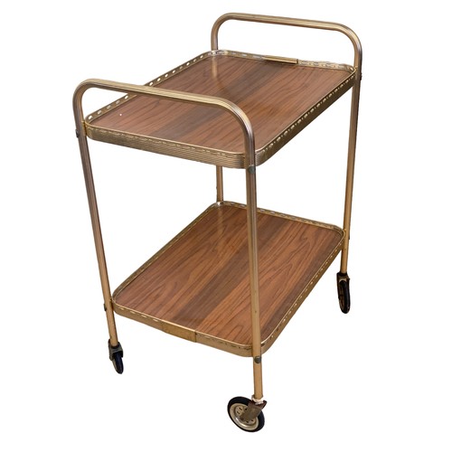 37 - TEAK AND BRASS COLOURED 2 TIER TEA TROLLY