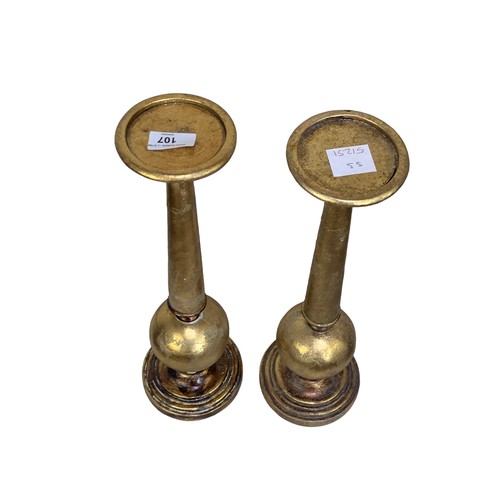 107 - PAIR OF GILT CANDLE STICKS 16