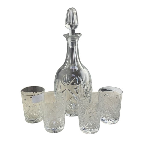 109 - CUT CRYSTAL DECANTER AND 4 WHISKEY TUMBLERS