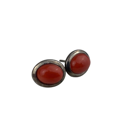 206 - A PAIR OF SILVER AND CORAL EARRINGS