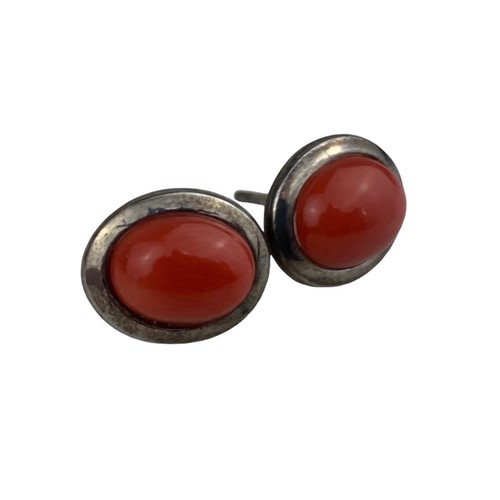 206 - A PAIR OF SILVER AND CORAL EARRINGS