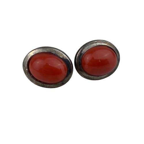 206 - A PAIR OF SILVER AND CORAL EARRINGS