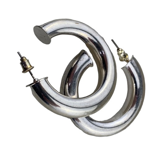 198 - A PAIR OF LARGE SILVER HOOP EARRINGS