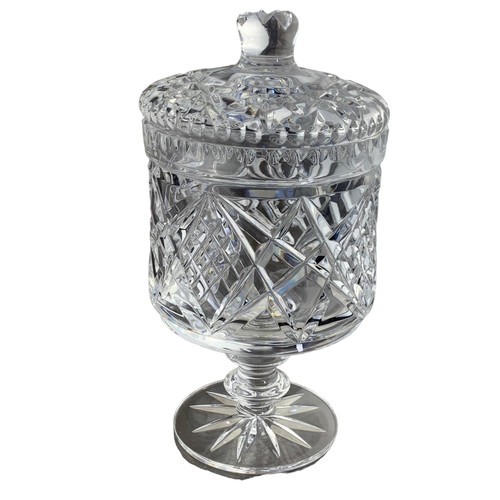 323 - A CUT GLASS CANDY JAR WITH LID