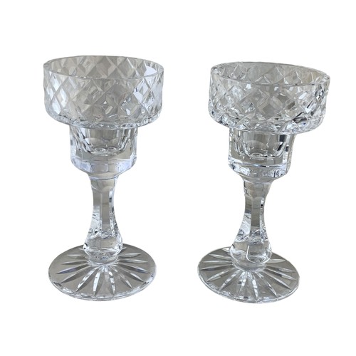 355 - A PAIR OF CUT GLASS CANDLESTICKS