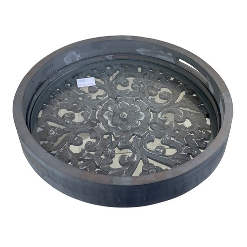 379 - NEW GREY FINISH FLORAL TRAY UNDER GLASS 15