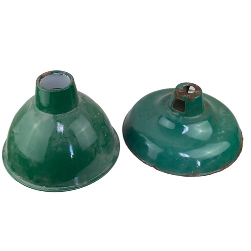 405 - 2 GREEN ENAMEL INDUSTRIAL LIGHT SHADES