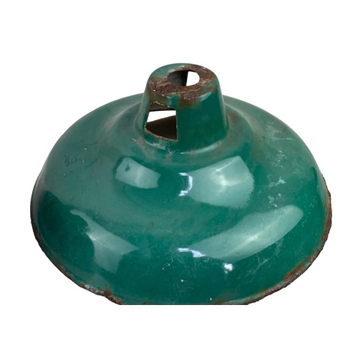 405 - 2 GREEN ENAMEL INDUSTRIAL LIGHT SHADES