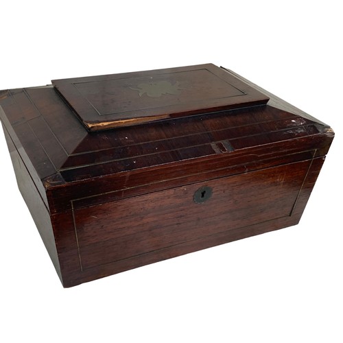 468 - AN ANTIQUE MAHOGANY BOX WITH BRASS INLAY