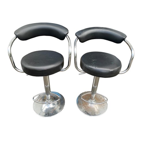 58 - PAIR OF MODERN SHAPED LEATHER AND CHROME BAR STOOLS (SOME WEAR)