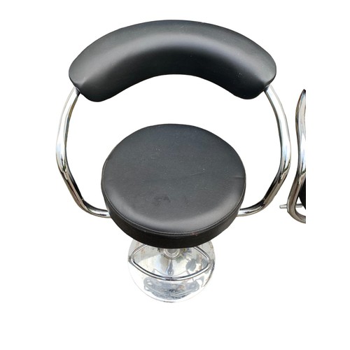 58 - PAIR OF MODERN SHAPED LEATHER AND CHROME BAR STOOLS (SOME WEAR)