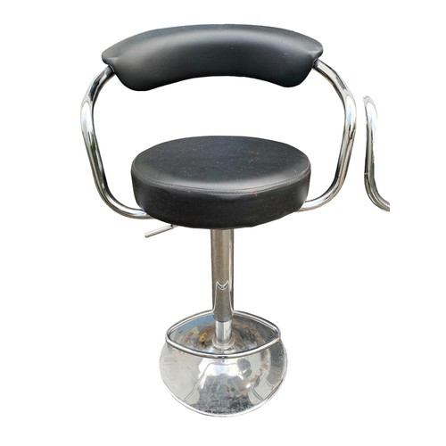 58 - PAIR OF MODERN SHAPED LEATHER AND CHROME BAR STOOLS (SOME WEAR)