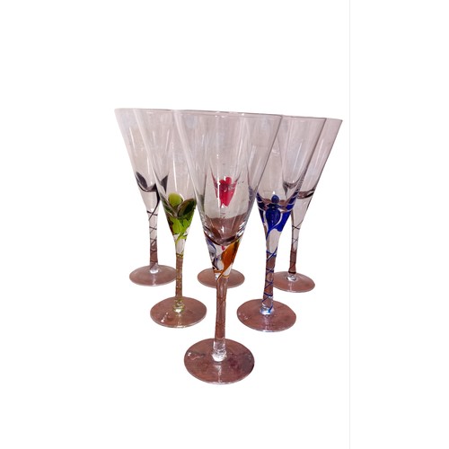 62 - 6 MULTI COLOURED STEM GLASSES