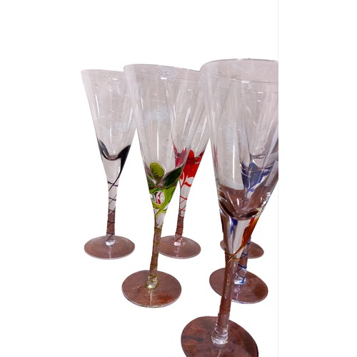 62 - 6 MULTI COLOURED STEM GLASSES