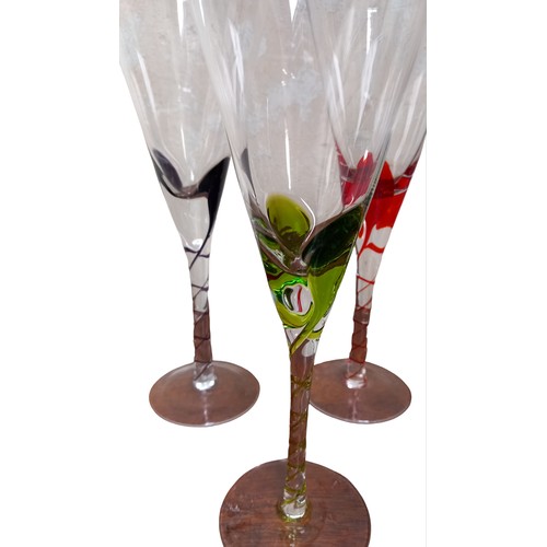 62 - 6 MULTI COLOURED STEM GLASSES