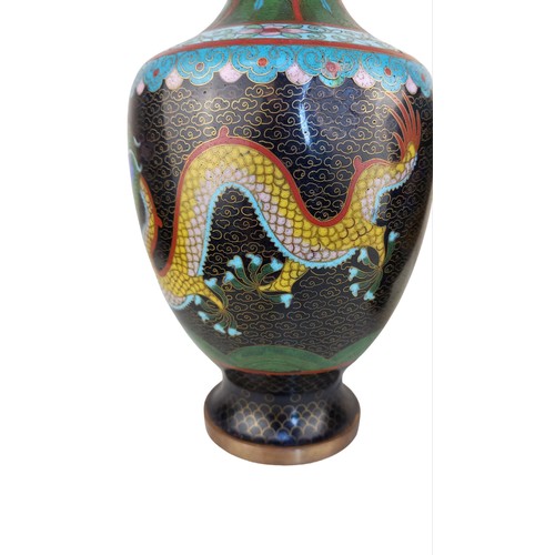 67 - PAIR OF CLOISSONE VASE DEOICTING DRAGONS (SLIGHT DAMAGE TO ONE) 9