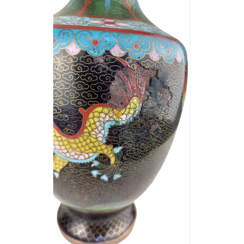 67 - PAIR OF CLOISSONE VASE DEOICTING DRAGONS (SLIGHT DAMAGE TO ONE) 9