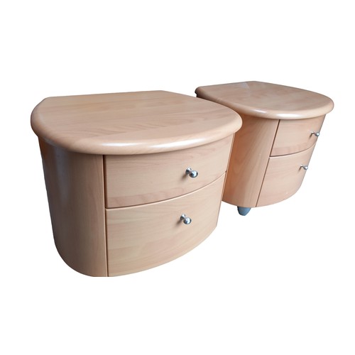 77 - PAIR OF SHAPED BEECH 3 DRAWER BEDSIDES