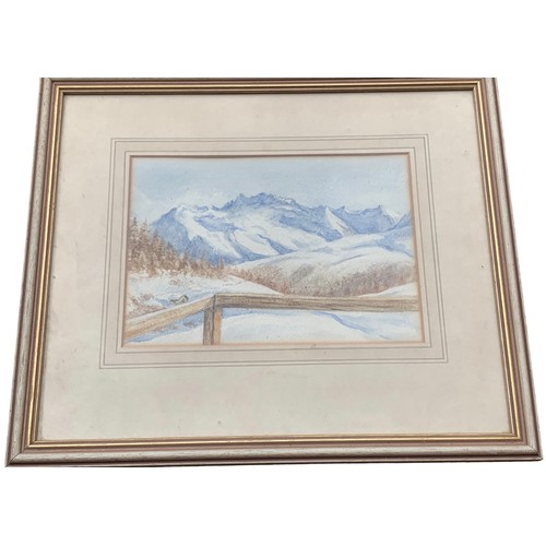 79 - UNSIGNED WATERCOLOUR SNOWY MOUNTAIN SCENE