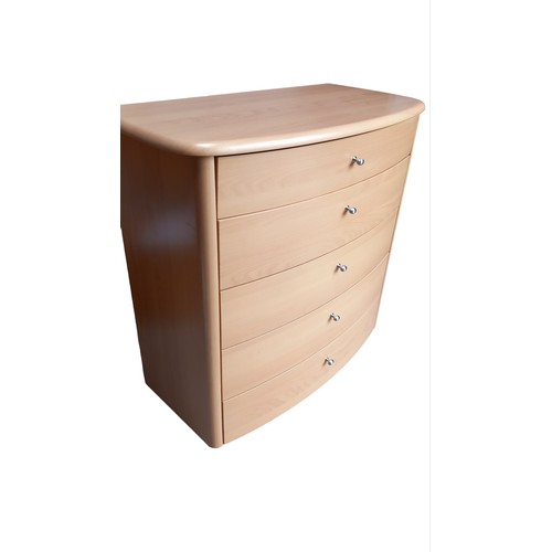 84 - SHAPED BEECH 4 DRAWER CHEST