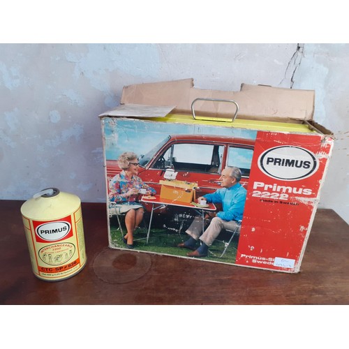 101 - RETRO PRIMUS 2222 CAMPING STOVE IN ORIGINAL BOX COMPLETE WITH EXTRA BOTTLE