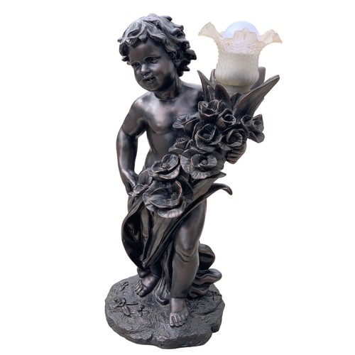 141 - A BRONZED FINISH CHERUB LAMP