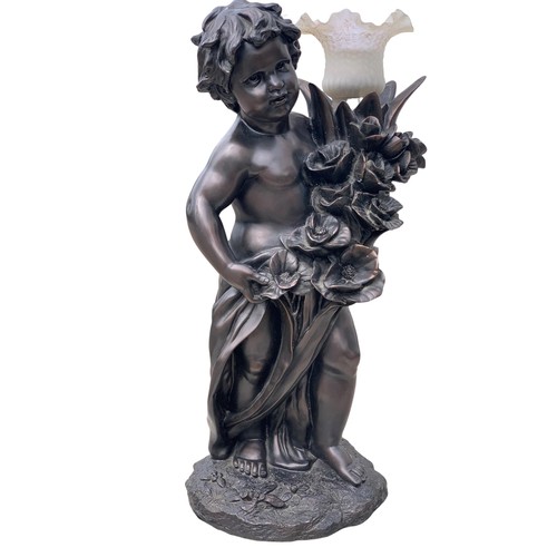 141 - A BRONZED FINISH CHERUB LAMP