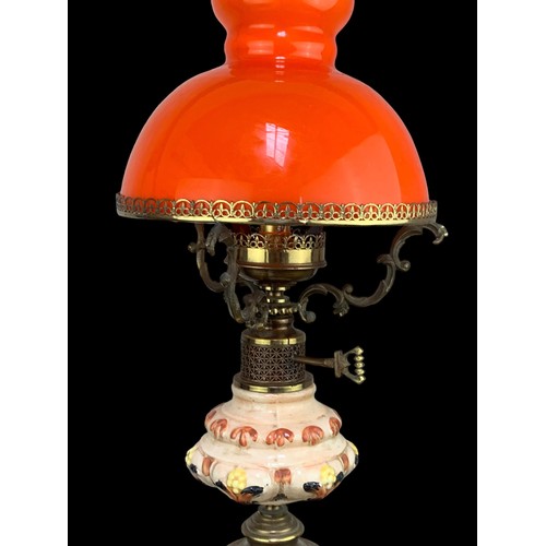 160 - A VINTAGE LAMP WITH RETRO ORNAGE GLASS SHADE