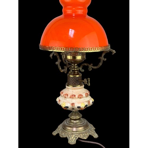 160 - A VINTAGE LAMP WITH RETRO ORNAGE GLASS SHADE