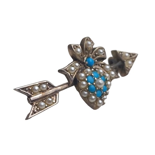 217 - SILVER SEED PEARL AND TORQUOISE BROOCH