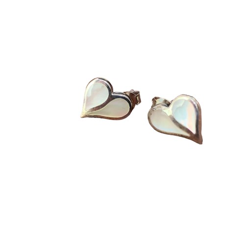 251 - A SILVER HEART SHAPED MOTHER OF PEARL SET EARRINGS