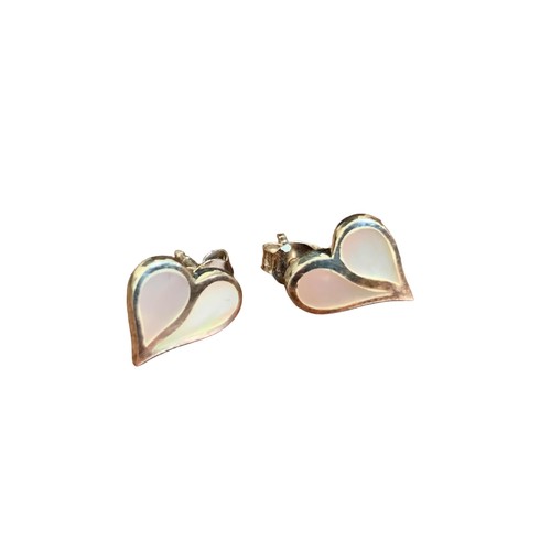 251 - A SILVER HEART SHAPED MOTHER OF PEARL SET EARRINGS